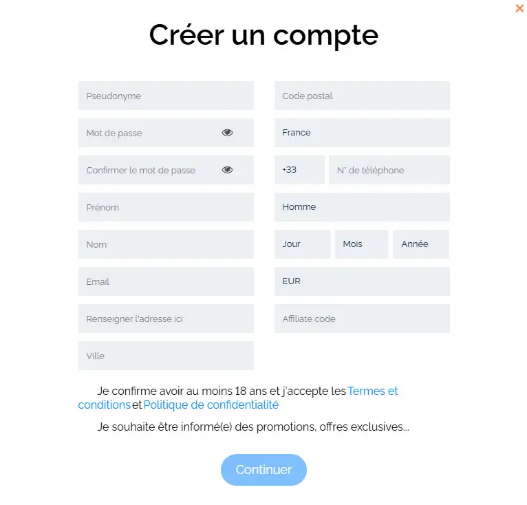 Processus d'inscription Bankonbet Casino